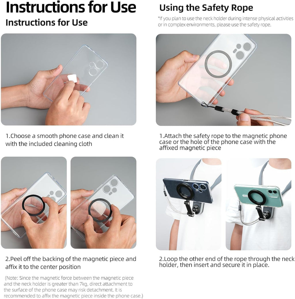 Magnetic Neck Mount for Phones, Neck Phone Holder Pov/Vlog Mount | Hand Free Phone Neck Holder Chest Stand Strap Video Recording for Iphone 17 16 15 14 13 12 Seires Android Phones