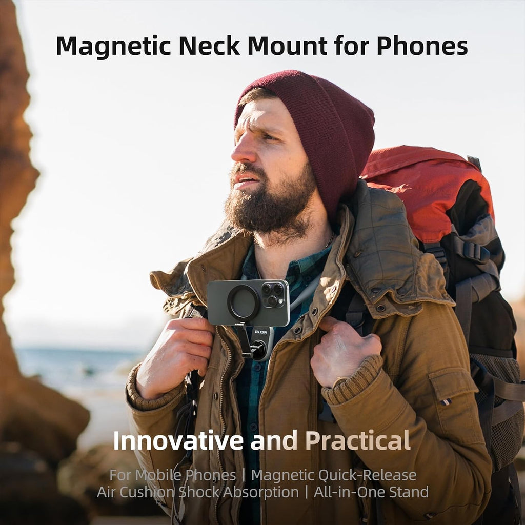 Magnetic Neck Mount for Phones, Neck Phone Holder Pov/Vlog Mount | Hand Free Phone Neck Holder Chest Stand Strap Video Recording for Iphone 17 16 15 14 13 12 Seires Android Phones