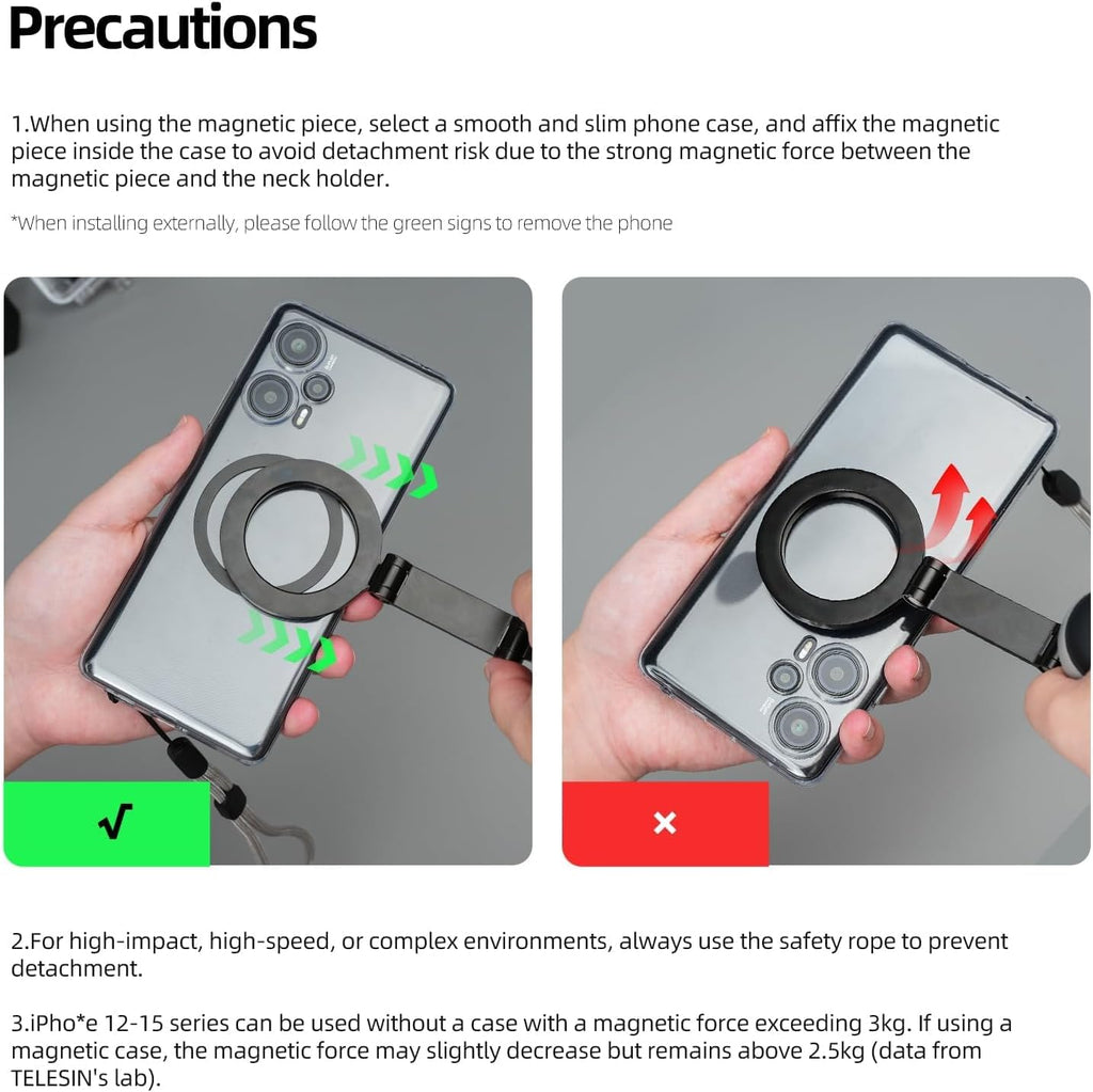 Magnetic Neck Mount for Phones, Neck Phone Holder Pov/Vlog Mount | Hand Free Phone Neck Holder Chest Stand Strap Video Recording for Iphone 17 16 15 14 13 12 Seires Android Phones